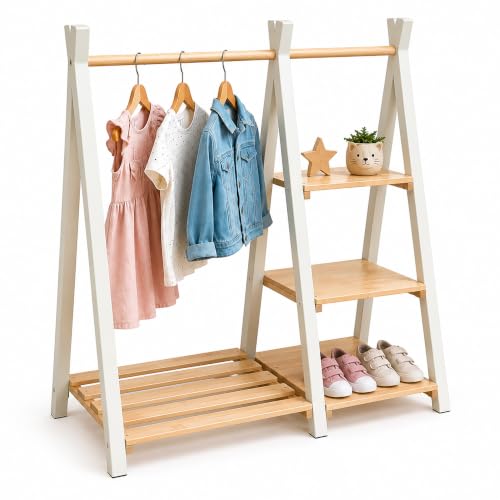 Relaxdays Children’s Coat Rack, Pine, Natural/White