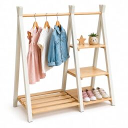 Relaxdays Children’s Coat Rack, Pine, Natural/White