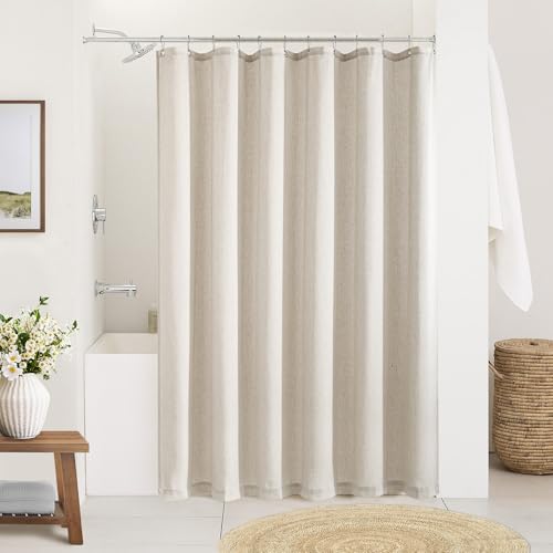 78 Inch Shower Curtain Greige Linen Extra Long Shower Curtains for Bathroom 78 Length Boho Farmhouse Water Repellent Shower Curtains Set Bathroom Decor Bath Curtains with Hooks 72x78, Grey Beige