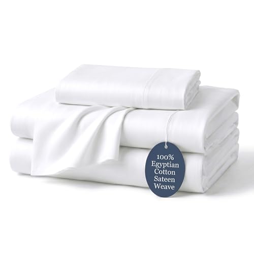 1000 Thread Count 100% Egyptian Cotton Bed Sheets Twin Size 4 Pc White Sheet Set, Long Staple Cotton, Sateen Weave, Fits Mattress Upto 16''Deep Pocket, Extra Soft Luxurious Bedding Collection