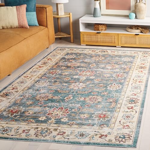 Safavieh Distressed Rug Machine Washable & Slip Resistant - Ideal for High Traffic Areas - Arizona Collection, Short Pile, Green and Beige, 200 X 300 cm