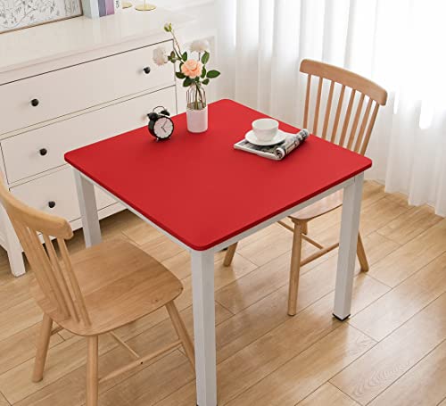 Wolkemer Fitted Square Tablecloth Spandex Stretch Red Cocktail Table Cover Elastic Edge Table Topper Cap for Dining Wedding Party Picnic 34 x 34 Inch