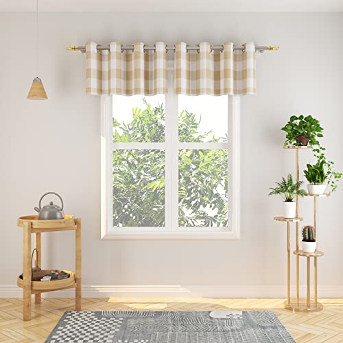 Natus Weaver Valance 18 inch Buffalo Check Curtain Valance Gingham Plaid Living Room Window Curtain Panels Bedroom Checker Drapes Grommet Top Window Treatment 2 Panels Beige and White