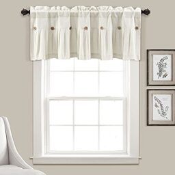 "Lush Decor Linen Button Farmhouse Valance, 84"" W x 18"" L, Offwhite - Kitchen Curtains Valances, Rustic Color Block Design With Husk Button"