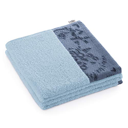 AmeliaHome Bath Towel, 100% Cotton, Border, 70 x 140 cm, Blue, 500 g/m², Crea