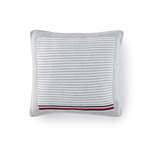 Tommy Hilfiger - Decorative Throw Pillow Cover Grey Mesh 100% Organic Cotton Mini Stripe Plain Border Soft Modern Cushion Cover 40x40cm