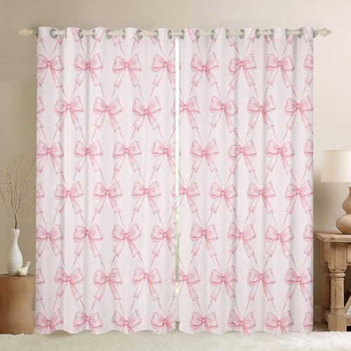 Feelyou Bow Curtains for Bedroom Living Room (2 Panels, 38 x 54 Inch) Pink Girls Bow 30%-50% Room Darkening Blackout Curtain Boys Girls Cute Bowknot Blackout Curtains Kawaii Window Treatments