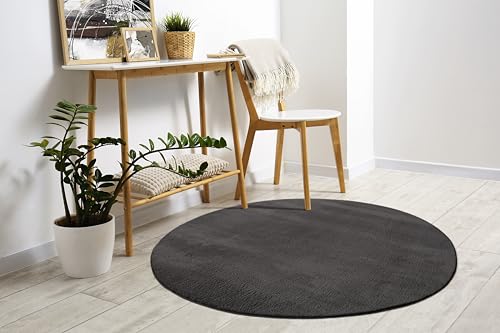 Mias Teppiche Comfort Modern Fluffy Short-Pile Carpet, Anti-Slip Backing, Washable up to 30 Degrees, Super Soft, Faux Fur Look, 160 cm round