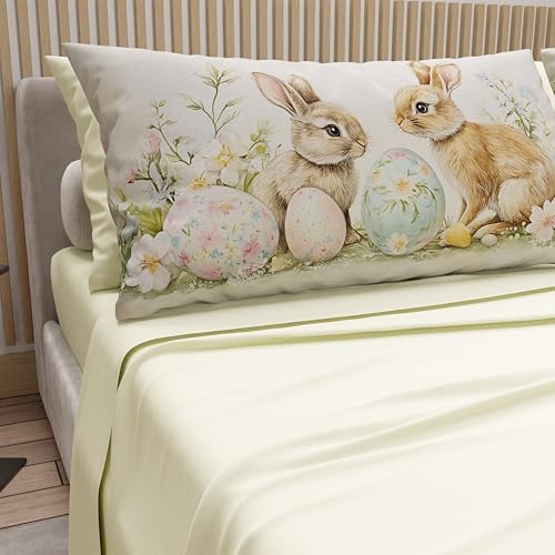 PETTI Artigiani Italiani - Easter Cotton Sheets with Pillowcases in Digital Print, Double Maxi, Complete Top and Bottom Sheet with Corners, 25 Cream, Made in Italy