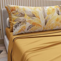 PETTI Artigiani Italiani - Double Bed Sheets Cotton with Pillowcases in Digital Print, Double Bed Sheet with Yellow Palm Pattern, 100% Made in Italy