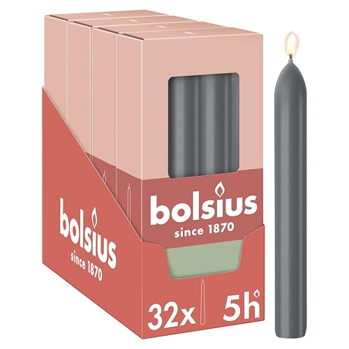 Bolsius - Smooth Dinner Candles - 17 cm - 32 Pieces - Anthracite - Dark Grey - Decorative Candles - Palm Oil Free