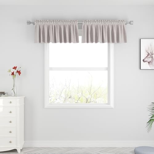 UPOPO Beige Tier Curtains Over Sink Linen Textured Kitchen Window 16 inches Long Caravan Privacy Small Short Cafe Curtains Bathroom Basement Living Room Half Window Mini Curtain 2 Panels Rod Pocket