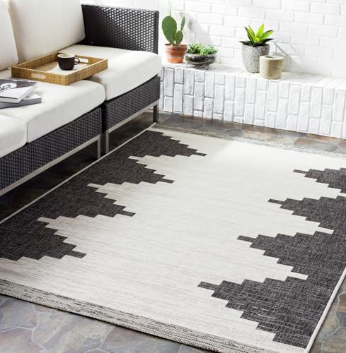 Livabliss Rubal Lagada Indoor Outdoor Floor Covering 200x275 cm – Boho Pattern for Living Room, Dining & Kitchen, Waterproof & Stain-Resistant, Black, Cream & Grey