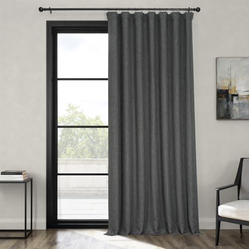 HPD Half Price Drapes Faux Linen Room Darkening Curtains - 108 Inches Long Extra Wide Luxury Linen Curtains for Bedroom & Living Room (1 Panel), 100W X 108L, Dark Gravel