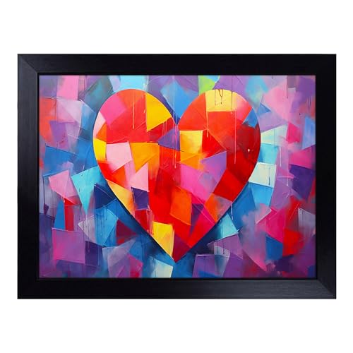 Lap Tray with Bean Bag Cushion, Love Heart Geometric - Handmade in the UK, Raised Wooden Edge, Padded Cushion, Heat-Resistant Wipe-Clean Surface, for Meals, Laptops and Crafts