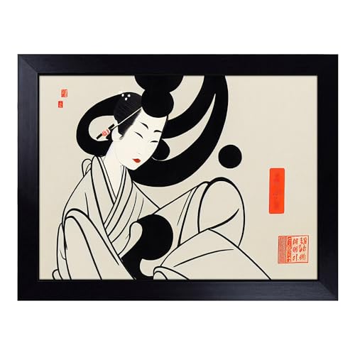 Lap Tray with Bean Bag Cushion, Traditional Geisha - Handmade in the UK, Raised Wooden Edge, Padded Cushion, Heat-Resistant Wipe-Clean Surface, for Meals, Laptops and Crafts
