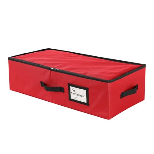Underbed Christmas Ornament Storage Box Zippered Closure - Stores up to 64 of The 3-inch Standard Christmas Ornaments, and Xmas Holiday Accessories Storage Container with Dividers & Two Handles