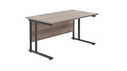 Office Hippo Heavy Duty Rectangular Cantilever Office Desk, Home Office Desk, Office Table, Integrated Cable Ports, PC Desk For Office or Home, 5 Yr Wty - Black Frame/Grey Oak Top, 140cm x 80cm