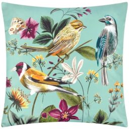 Wylder Nature Midnight Garden Birds Outdoor Cushion Cover, Aqua, 43 x 43cm