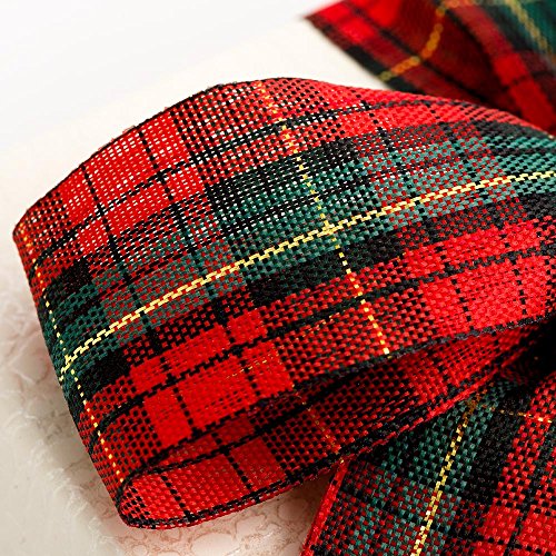 Italian Options Tartan Ribbon 38mm x 15m ??? Red, Green & Gold Fabric Gift Wrapping Ribbon for Christmas, Crafts, Hampers & Festive Decorations