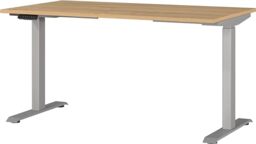 Germania Desk 7905-638, in Grandson oak repro/Silver, el. height-adjustable, 140 x 120 x 80 cm (WxHxD)