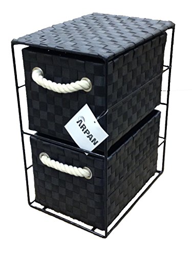 ARPAN Black 2-Drawer Storage Unit, Basket Drawer Unit for Bathroom, Bedroom or Office Storage (18 x 25 x 33 cm)