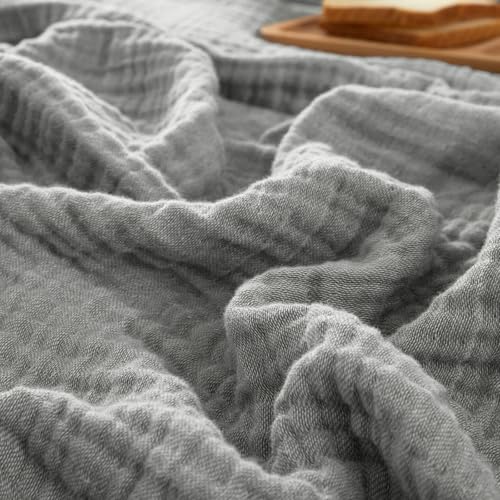 PHF 100% Cotton 3 - Layer Adult Muslin Blanket King Size(230x270cm)- Soft Skin-Friendly Breathable and Lightweight - Perfect for Home Decoration Couch Bed Sofa for All Season Grey