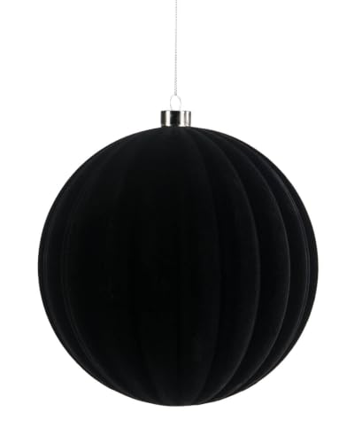 Black Ribbed Velvet Christmas Bauble 20 cm, Extra Large Tree Ornament