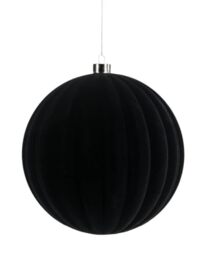 Black Ribbed Velvet Christmas Bauble 20 cm, Extra Large Tree Ornament