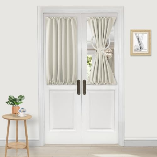 DWCN French Door Curtains ??? Rod Pocket Thermal Curtain for Doors with Glass Window, Kitchen and Patio Doors for Privacy, 25 X 40 Inches Long, 1 Curtain Panel with Tieback, Ivory