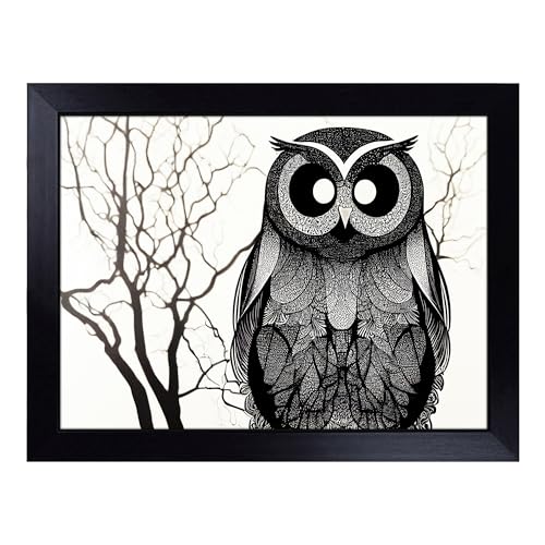 Lap Tray with Bean Bag Cushion, Hopeful Owl - Handmade in the UK, Raised Wooden Edge, Padded Cushion, Heat-Resistant Wipe-Clean Surface, for Meals, Laptops and Crafts