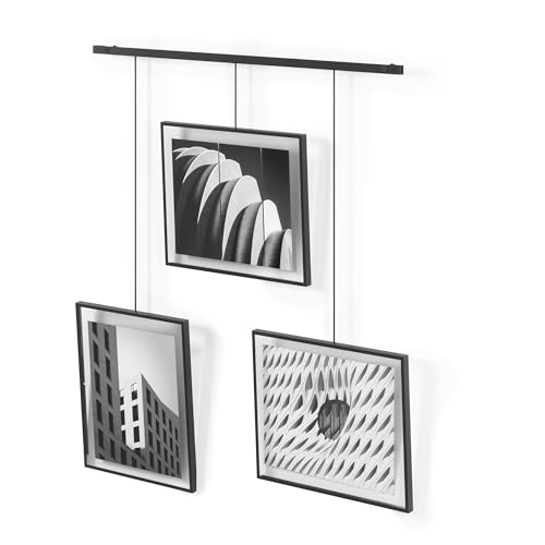 "Umbra Exhibit Picture Frame Gallery Set, Adjustable Wall Collage Displays Three 8""x10"" Photos, Set of 3, Black"