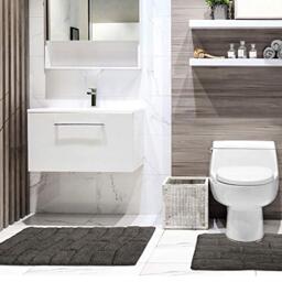 Emma Barclay Waves Pure Cotton Jacquard 2pc Bath set in Charcoal - Mat 50x80cm / Pedestal 50x40cm