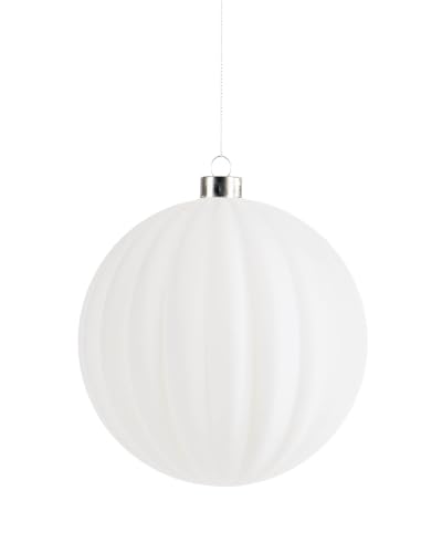White Ribbed Velvet Christmas Bauble 15 cm, Extra Large Tree Ornament
