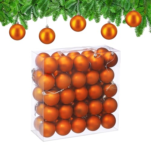 Relaxdays Christmas Baubles, Set of 50, Tree Ornaments, Holiday Decorations, Plastic, Shatterproof, 6 cm, Matte, Orange