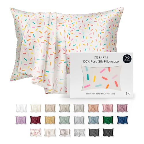 "TAFTS 22mm 100% Pure Mulberry 6A Silk Pillowcase for Hair & Skin with Envelope Closure, Cooling, Natural, Organic, Double Sided Silk Pillow Case (Sprinkles, King Size, 20""x36"")"