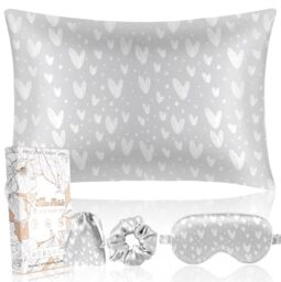 "Miss Adola Mulberry Silk Pillow Case for Hair and Skin 19 Momme Standard 26""x20"" Grey Satin Pillowcase with Eye Mask & Scrunchie Soft Satin Pillowcase Sleeping Gifts for Moms, Women"