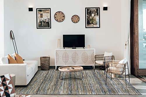 HAMID - Wool and Jute Rugs Olivia Hand Woven Wool Jute Rug for Living Room Bedroom Blue Veins (120 x 170 cm)