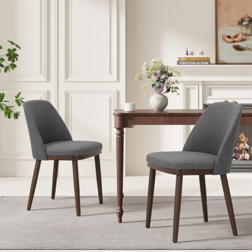 MALOL Thick Wood-base Dining Chairs Set of 2, Upholstered Kitchen Chairs with Solid Wood Legs and Thick Seat Cushion, Modern Dining Room Chairs for Kitchen Dining Room Restaurant, Light Grey