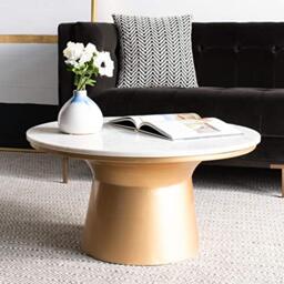 SAFAVIEH Pedestal Coffee Table, ECF7200A in White & Brass