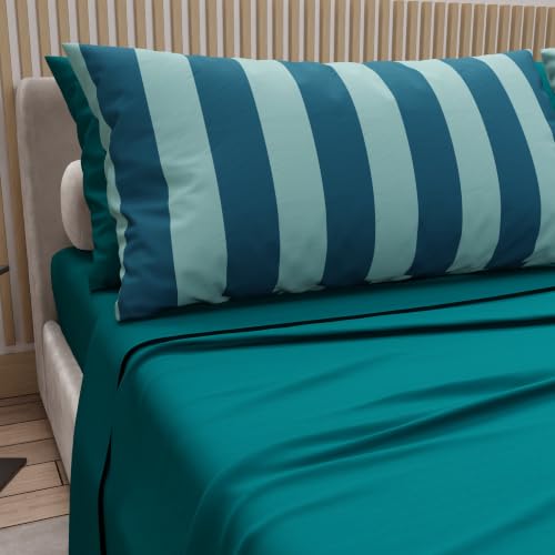 PETTI Artigiani Italiani - Cotton Bed Linen Set with Pillowcases in Digital Print Tiffany/Teal Stripes - Queen Size - Made with Love in Italy since 1968