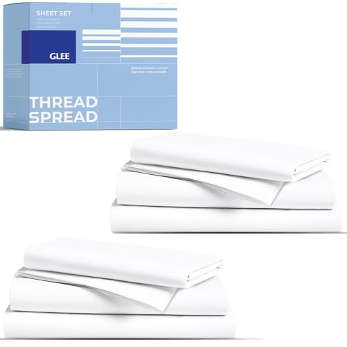 THREAD SPREAD 2-Pack Twin Cotton Sheets Sets - 400 Thread Count 100% Cotton Sateen Weave - Extra Soft, Breathable, Hotel Quality Cooling Sheets, 2 Sets of Twin Size Deep Pocket Bed Sheets (White)
