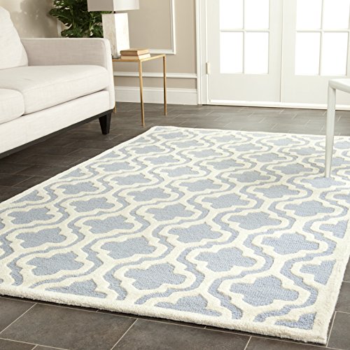 Safavieh Trellis Indoor Hand Tufted Rectangle Area Rug, Cambridge Collection, CAM132, in Light Blue / Ivory, 152 X 244 cm for Living Room, Bedroom or Any Indoor Space