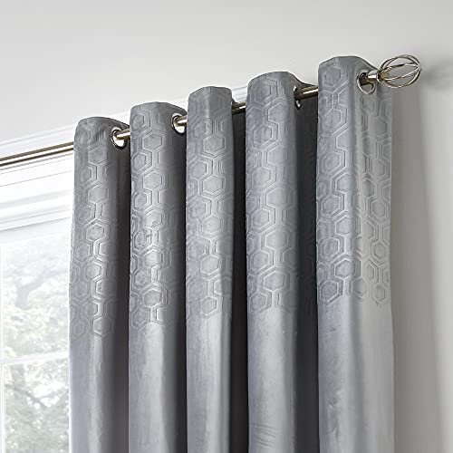 "Appletree Boutique - Jasper - Embossed Pair of Eyelet Curtains - 90"" Width x 90"" Drop (229 x 229cm) in Silver"