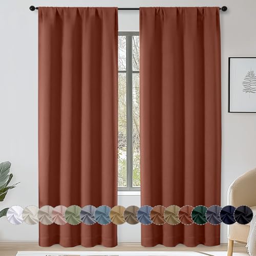 OWENIE Sally Terracotta Blackout Curtains 84 Inches Long 2 Panels Set for Bedroom Living Room, Solid Thermal Insulated Privacy Room Darkening Window Treatment Drapes, 2 Pcs Each W40 x L84, Terracotta