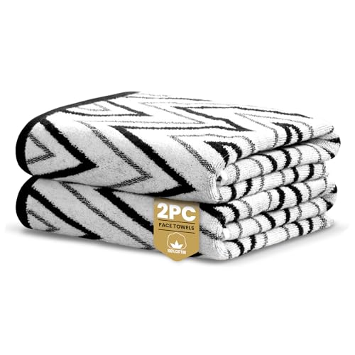 Rapport Home Helix Face Towels 2 Pack - Mono Black - 30x30cm - Luxurious 500GSM 100% Cotton - Oeko-Tex Certified Soft & Absorbent
