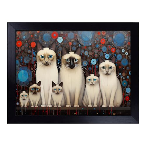 Lap Tray with Bean Bag Cushion, Siamese Cat Orphism - Handmade in the UK, Raised Wooden Edge, Padded Cushion, Heat-Resistant Wipe-Clean Surface, for Meals, Laptops and Crafts