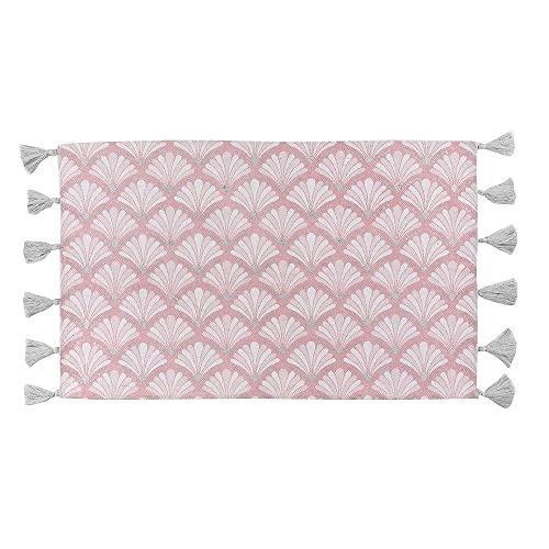 Douceur d'Intérieur Rectangle MAT+Pompons, Cotton Polyester Nylon, Pink, 50 x 80 CM