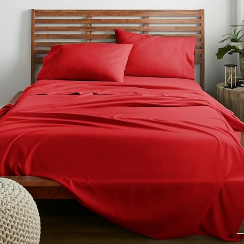 American Home Collection King Size Sheet Set - 16-Inch Deep Pocket - Ultra Soft Microfiber Bed Sheets - Breathable, Wrinkle and Fade Resistant, Easy Care - 4 Piece Set (King, Red)