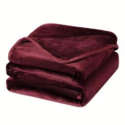 PiccoCasa Flannel Fleece Throw Bed Blanket - Burgundy 150cm x 200cm